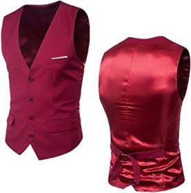 Men's V-Neck Slim Fit Solid Color Vest for Best Man (size: RED-XL)