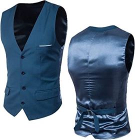 Men's V-Neck Slim Fit Solid Color Vest for Best Man (size: CYAN-S)