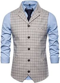 Mens Plaid Vests Single Row Five Buttons Slim Fit Clothes for Dinner, Ceremony (size: WHITE-XL)