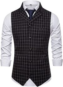 Mens Plaid Vests Single Row Five Buttons Slim Fit Clothes for Dinner, Ceremony (size: BROWN-XL)