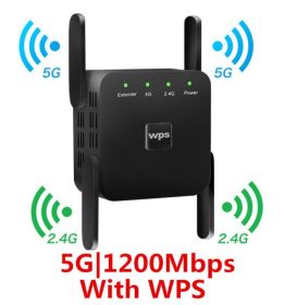 Wireless WIFI Booster Repetidor Repeater 1200Mbps Remote Wi-Fi Amplifier 802.11N/B/G Wi Fi Reapeter AP Mode Wifi Extender (Plug Type: US plug, Color: Black 1200M 5G)