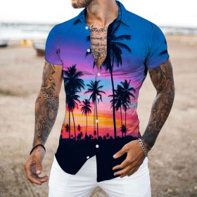 Hawaiian Men's Shirt 3D Digital Print European Street Hip Hop Print Shirt (Color: As shown, size: XL)