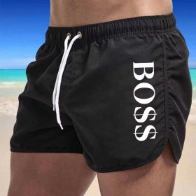 New Boss Casual Fashion Men's Beach Shorts Swim Shorts (Color: Black, size: 2XL)