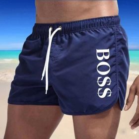 New Boss Casual Fashion Men's Beach Shorts Swim Shorts (Color: Dark Blue, size: S)