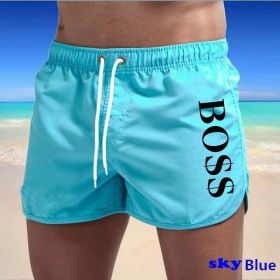 New Boss Casual Fashion Men's Beach Shorts Swim Shorts (Color: sky blue, size: XL)