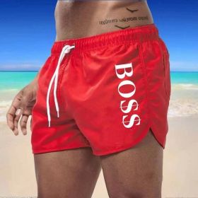 New Boss Casual Fashion Men's Beach Shorts Swim Shorts (Color: Red, size: M)