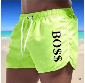 New Boss Casual Fashion Men's Beach Shorts Swim Shorts (Color: Green, size: L)