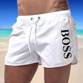 New Boss Casual Fashion Men's Beach Shorts Swim Shorts (Color: White, size: S)