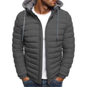 Winter New Men's Casual Cotton Jacket Youth Short Warm Hooded Cotton Jacket (Color: Gray, size: XXL)