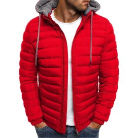 Winter New Men's Casual Cotton Jacket Youth Short Warm Hooded Cotton Jacket (Color: Red, size: XXXL)