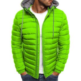 Winter New Men's Casual Cotton Jacket Youth Short Warm Hooded Cotton Jacket (Color: Green, size: XXXL)