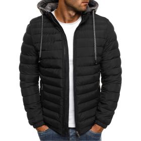 Winter New Men's Casual Cotton Jacket Youth Short Warm Hooded Cotton Jacket (Color: Black, size: S)