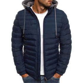 Winter New Men's Casual Cotton Jacket Youth Short Warm Hooded Cotton Jacket (Color: Navy, size: XXXL)