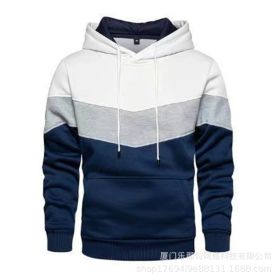 New men's fleece sweater splicing Hoodie autumn winter leisure sports sweater Plush casual coat (Color: White, size: 3XL)