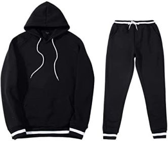 Mens 2 Piece Tracksuit Running Jogging Hoodie Pants Sets Loose Hooded Plus Velvet and Thick Sport Suit (Color: Black, size: L)