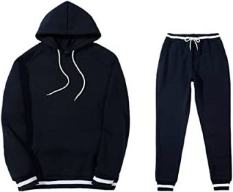 Mens 2 Piece Tracksuit Running Jogging Hoodie Pants Sets Loose Hooded Plus Velvet and Thick Sport Suit (Color: Navy Blue, size: XL)