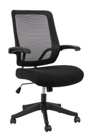 Ergonomic Mid-back Office Chair with Flip-up Armrest,360° Silent Wheels, Computer Chair, Makeup Chair, Foldable chair (Color: Black)