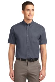 Port Authority Tall Short Sleeve Easy Care Shirt TLS508 (Color: Steel Grey/ Light Stone, size: XLT)