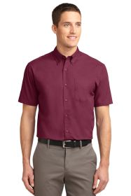 Port Authority Tall Short Sleeve Easy Care Shirt TLS508 (Color: Burgundy/ Light Stone, size: 3XLT)