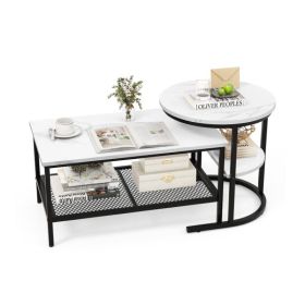 Nesting Coffee Table with Extra Storage Shelf for Living Room (Color: Black & White, Type: Coffee Tables)