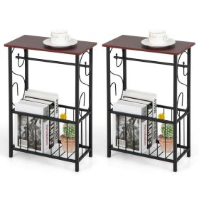 Living Room Bedroom Decor Mobile Sofa End Side Table 2 PCS (Color: Brown & Black, Type: Side Table)