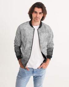 Men's Bomber Jacket, Long Sleeve Black & Gray Grunge Print (Color: Grey, size: XS)