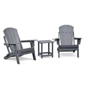 3 PCS Folding Adirondack Sets,2 Resin Adirondack and Side Table (Color: Gray)